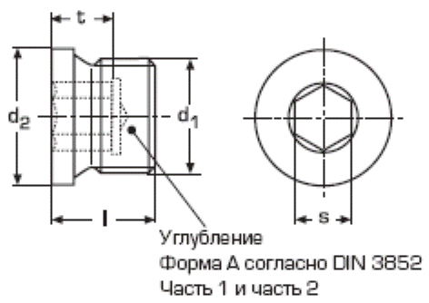 DIN 908 Пробка (заглушка) для труб резьбовая цилиндрическая с фланцем и внутренним шестигранником